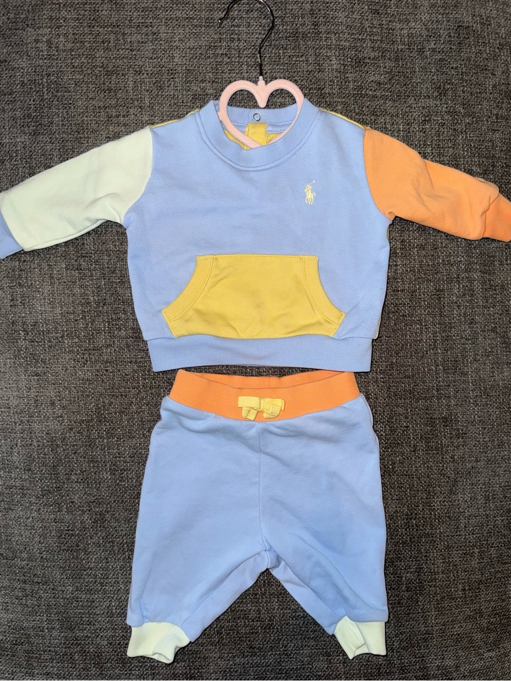 Ralph Lauren Pastel Colorblock Baby Sweat Set - Light Blue, Yellow, Orange, Mint